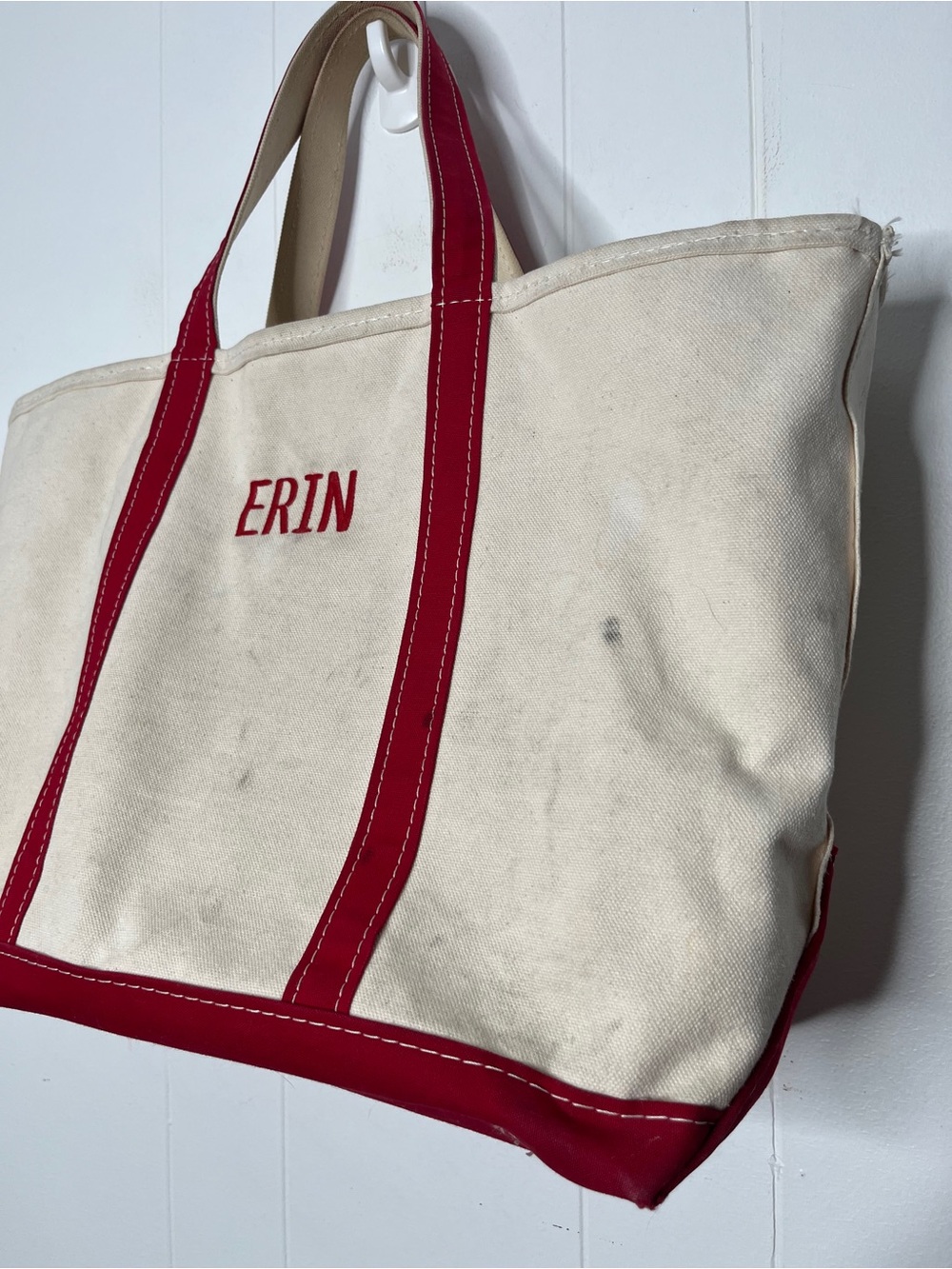 L.L. Bean Boat and Tote "ERIN" Classic Canvas Tote Bag with Red Trim - Picture 2 of 11